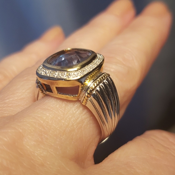 Sliver plated Swarovski crystal topaz ring - Picture 3 of 7